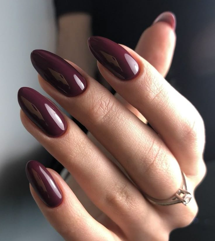 2 Color Acrylic Nails, Nail Art Solid Color, Deep Red Almond Nails Designs, Mulled Wine Nails, Dark Bridal Nails, Merlot Nail Color, Deep Wine Nails, Dark Berry Nails, Ox Blood Nails