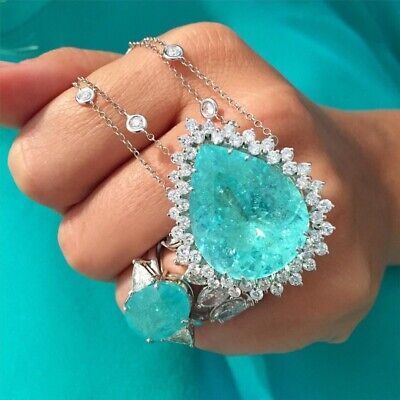 Premium Quality CARIBBEAN BLUE NATURAL GLOWING NEON PARAIBA TOURMALINE NECKLACE PENDANT 925 SS, Jewelry & Watches Paraiba Tourmaline Ring, Columbian Emeralds, Caribbean Blue, Paraiba Tourmaline, Tourmaline Jewelry, Blue Pendant, Tourmaline Necklace, Royal Jewels, Double Chain