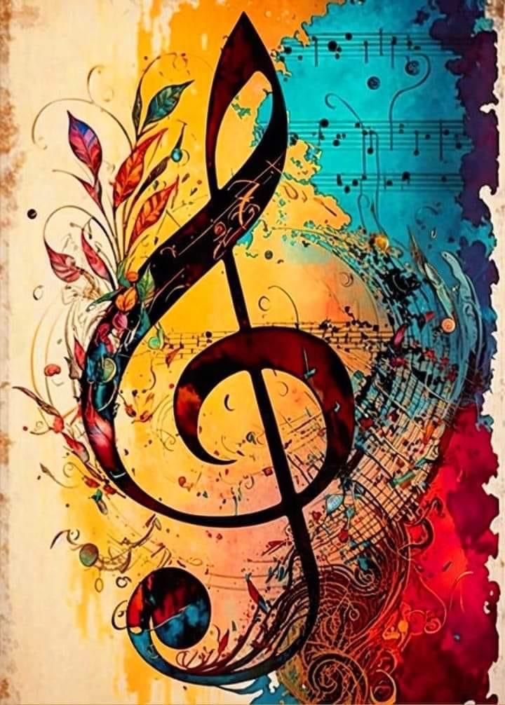 an artistic painting with music notes on it