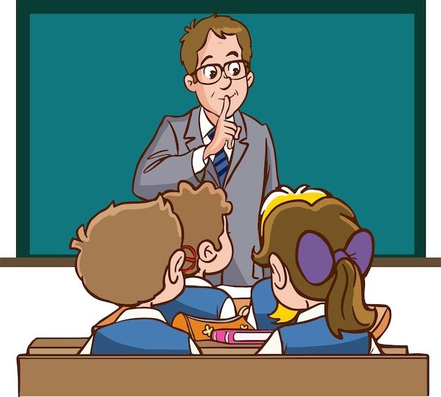 a teacher teaching children in front of a blackboard with the chalk board behind him