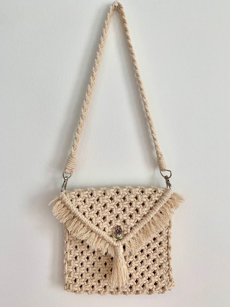 Small handmade purse with a charm of your choice to secure the flap down Fibre Art, Macrame Purse, Handmade Purse, Handmade Purses, Chattanooga Tn, Handmade Macrame, Macrame Art, Butterfly Charm, Chanel Boy Bag