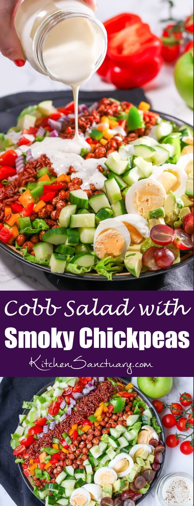 cobble salad with smoky chickpeas and dressing