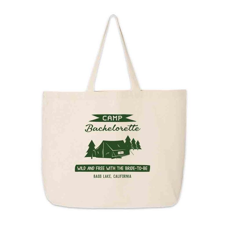 Custom printed camp bachelorette weekend tote bag Bachelorette Summer Camp, Camp Bach Gift Bags, Asheville Bachelorette, Champs And Camp Bachelorette, Bachelorette Canvas Bags, Camp Bachelorette Invite, Glamping Bachelorette Party, Bachelorette Party Locations, Bachelorette Party Tote Bags