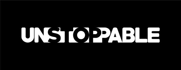 the words unstoppable are in white on a black background, and there is no image to describe