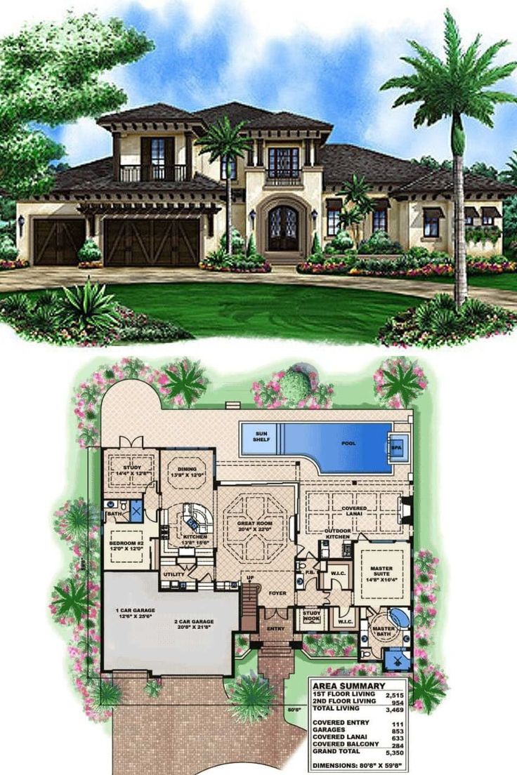 two different views of a house and the same floor plan for each room in this home