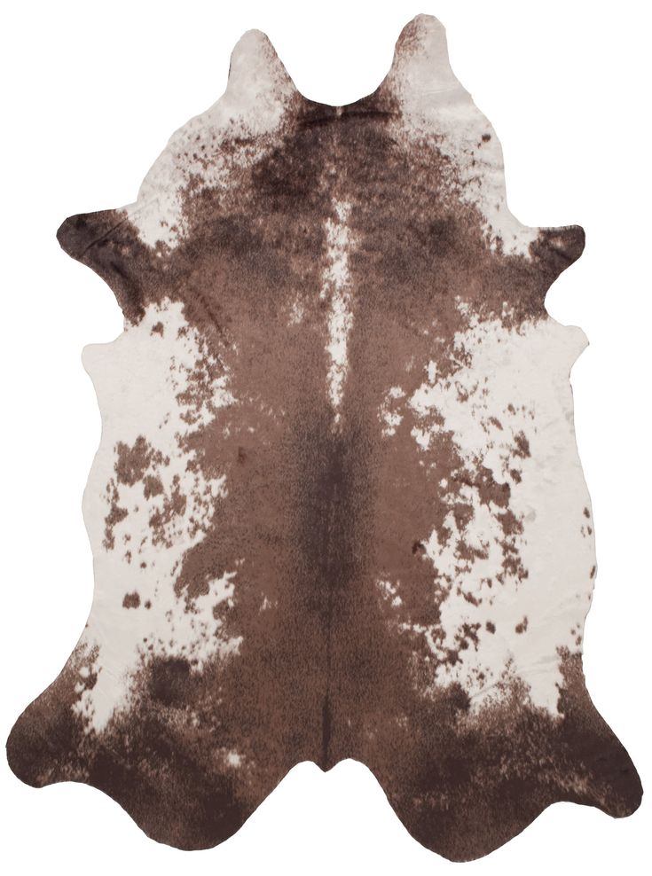 a brown and white cowhide rug on a white background