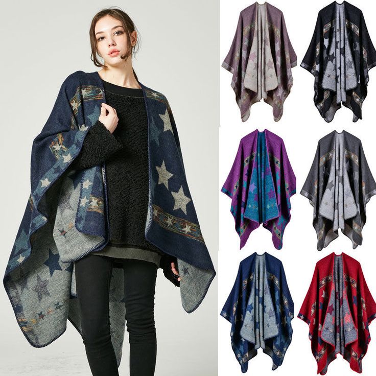 Womens Trendy Cashmere Like Poncho Blanket Wrap Shawl Jumper Tippet Cape Stars Ponchos, Patchwork, Poncho Wrap Shawl, Poncho Blanket, Plaid Poncho, Poncho Wrap, Cozy Scarf, Scarf Poncho, Wrap Shawl