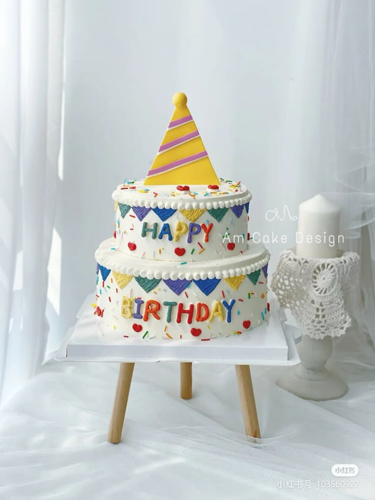 a birthday cake sitting on top of a table