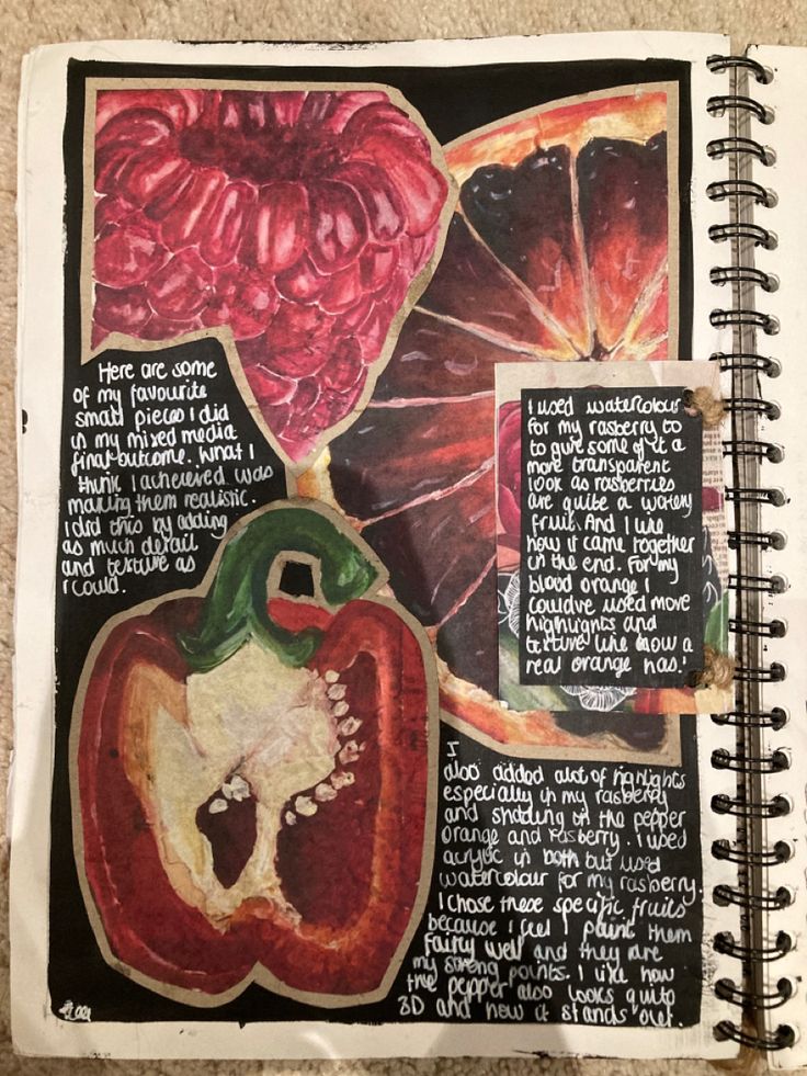 an open book with pictures of fruits and vegetables