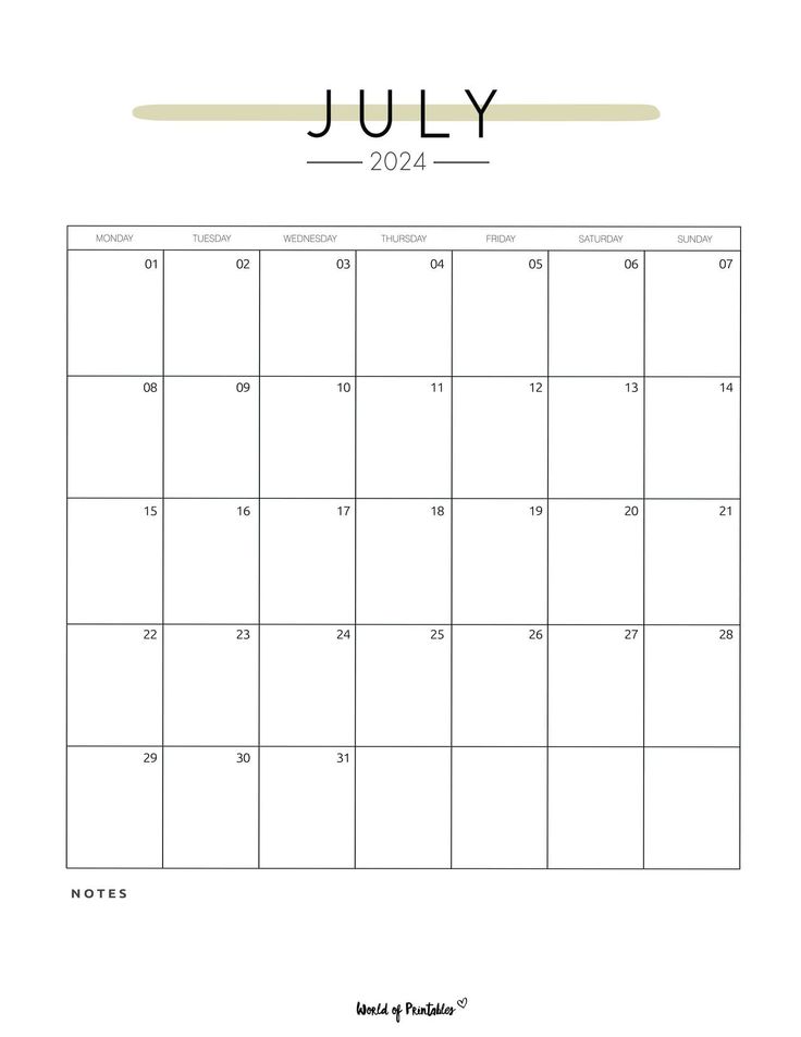 the july calendar is shown in black and white