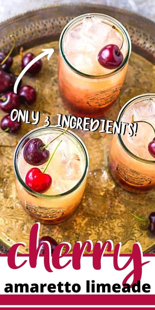 cherry amaretto limeade recipe on a tray with cherries