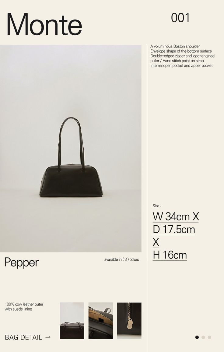 an advertisement for a handbag brand with information about the bag and price tag on it