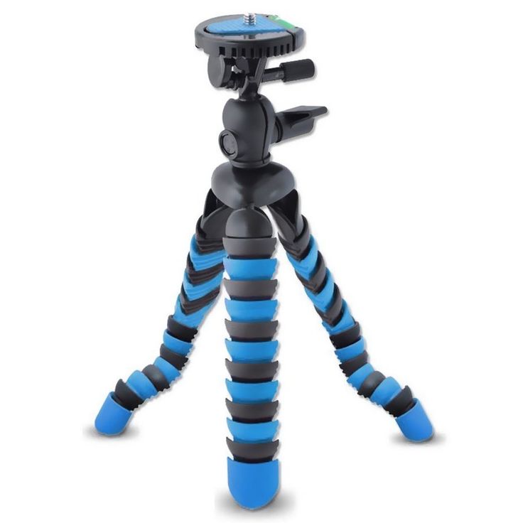 a tripod with a cell phone on it's holder and an iphone in the background