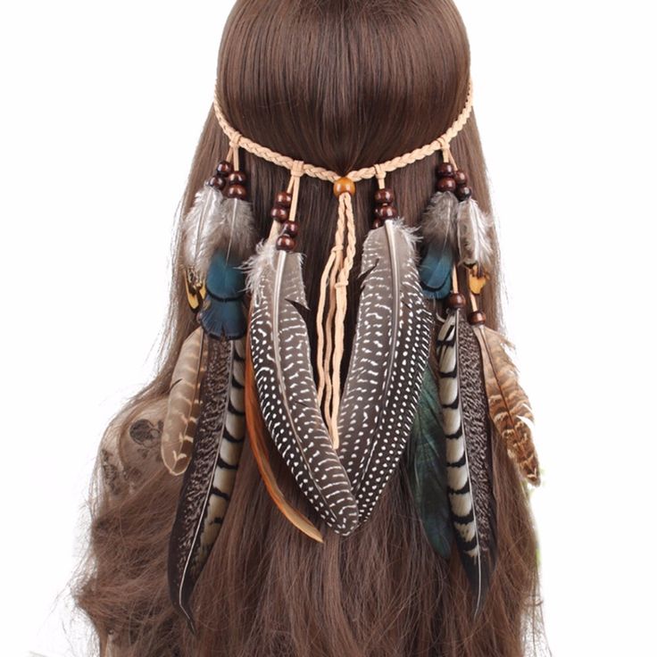 Bohemian Hair Accessories Boho Feather Headband, Wedding Headwear, Beaded Headpiece, Boho Styl, Indian Feathers, Moda Hippie, Boho Mode, Hippie Stil, Fest Outfits