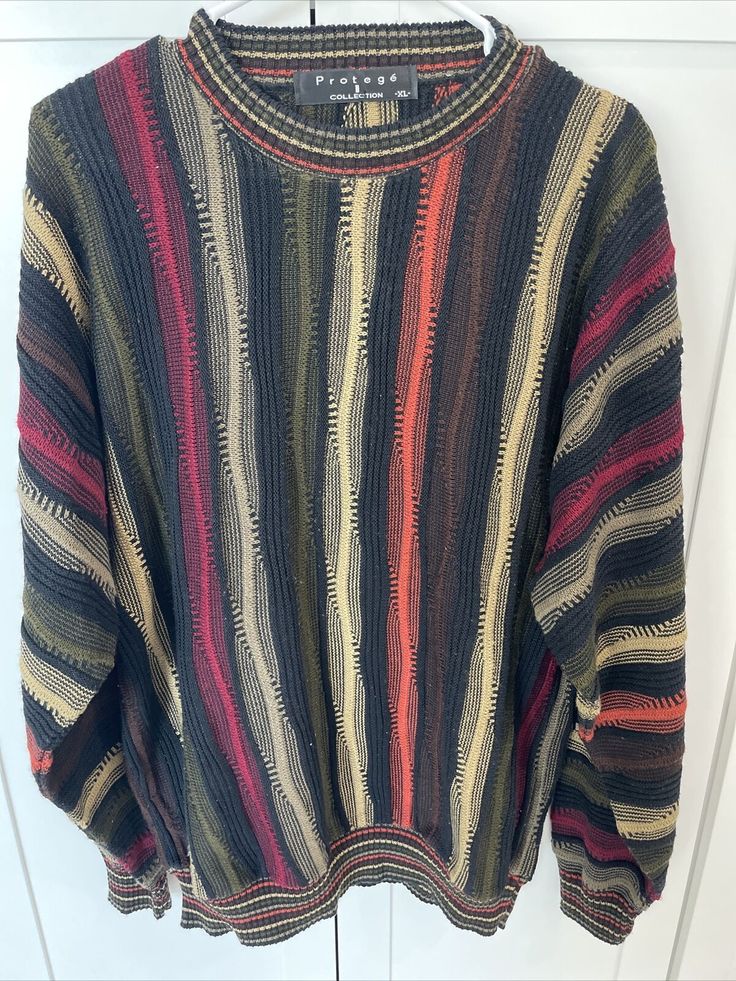 Vintage Protege Collection Multi Color Textured Sweater Size XL EUC Made in USA. The sweater is in excellent condition with no stains rips or holes. Any questions feel free to message me and check out some of my other listings. Summer Crochet Sweater, Crochet Sweater Ideas, Easy Crochet Sweater, 70s Sweater, Cosby Sweater, Sweater Outfits Men, Prehistoric Man, Oversized Sweater Outfit, Summer Designs