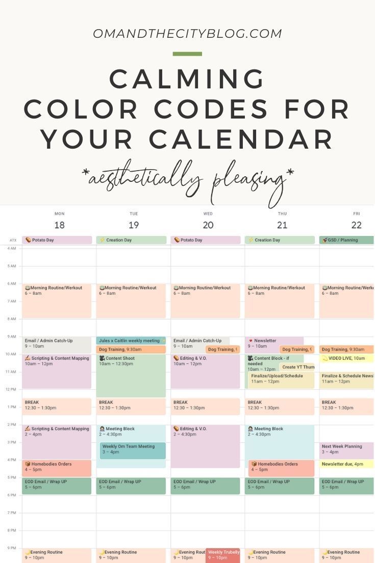 a calendar with the words calming color code for your calendar