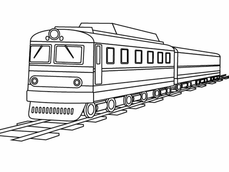 a black and white drawing of a train on the tracks with no one around it