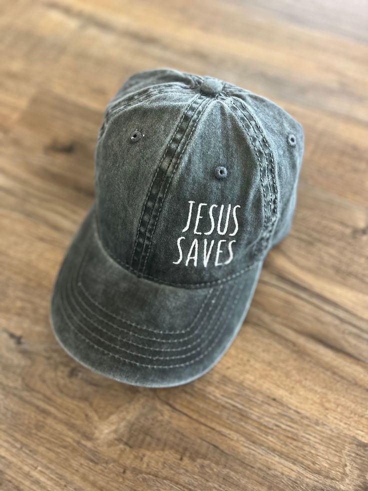 Welcome to my shop! This women's "Jesus saves" hat is embroidered with high quality thread and makes a perfect gift! This hat is a one size fits all with a few color options! If you have any questions or would like to make a customization please send me a message! Thank you for stopping by! Godly Clothing, Christian Caps, Christian Wear, Christian Hats, Jesus Clothes, Purse Outfit, 13th Anniversary, Christian Shirts Designs, Faith Clothing