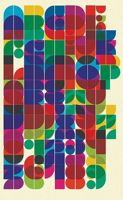 an abstract poster with colorful circles and lines on it's sides, all in different colors