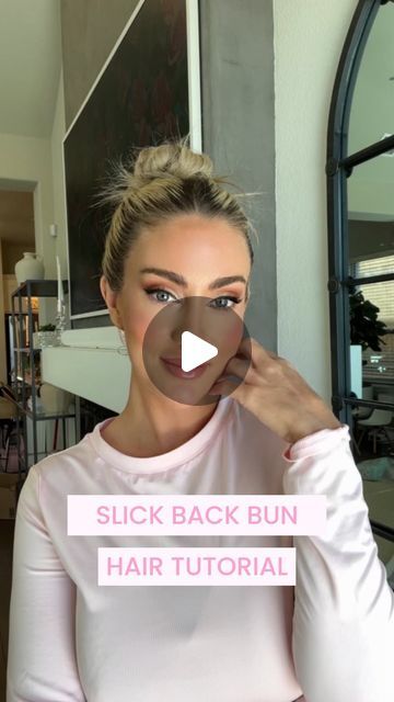 Slick Bun Thick Hair, Slicked Back Bun Long Hair, Womens Bun Hairstyles, How To Make Slick Bun, Slick Back Up Do Hairstyles, Professional Slick Back Hair, Trendy Slick Back Bun, Casual Going Out Hairstyles, Bun For Work Easy Updo