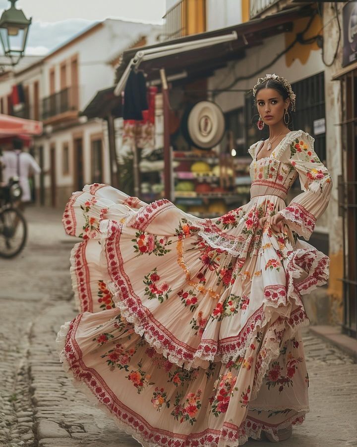 1920s Mexican Fashion, Vintage Spanish Aesthetic, Spanish Culture Aesthetic, Spanish Dress Flamenco, Mexican Photoshoot, Spanish Style Fashion, Spanish Style Outfit, Spanish Dresses, Mariachi Outfit