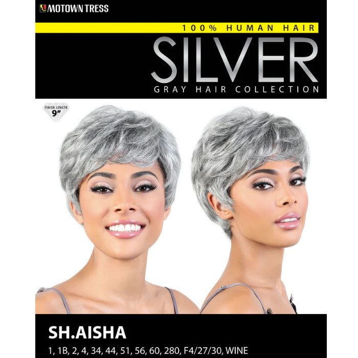 Motown Tress Human Hair Silver Gray Hair Collection Wig - SH AISHA COLOR SHOWN: 51 MATERIAL: 100% Human HairTYPE: WigLENGTH: ShortHEAT SAFE: DESCRIPTION: Finished Length: 9" Hair Care Instruction Brush the piece thoroughly to remove any tangles Soak the piece in cold or lukewarm water with mild wig shampoo. This will help to dissolve makeup, oil and dust. Swish gently until the piece is fully washed. Rinse in cold or lukewarm water until all shampoo residue is gone. Rinse again with wig conditio Silver Gray Hair, Hair Silver, Silver Grey Hair, Remy Hair Weave, 100 Human Hair Wigs, Wig Stand, Human Braiding Hair, Half Wigs, Human Hair Lace Wigs