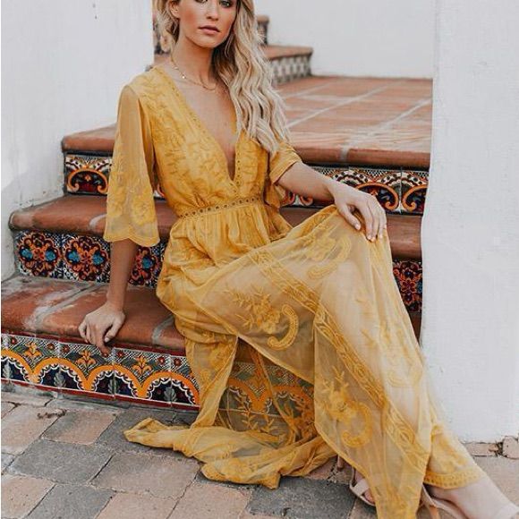 New Boutique Item S 4-6 M 8-10 L 12-14 Xl 16-18 Cheap Bohemian Orange Maxi Dress, Burnt Orange Boho Maxi Dress, Yellow Dresses Boho, Cheap Solid Color Bohemian Dresses, Mastard Yellow Dress, Mustard Lace Dress, Summer Dress Coverup, Yellow Boho Dress, Boho Festival Dress