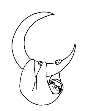 a drawing of a slotty hanging upside down on the moon with its eyes closed