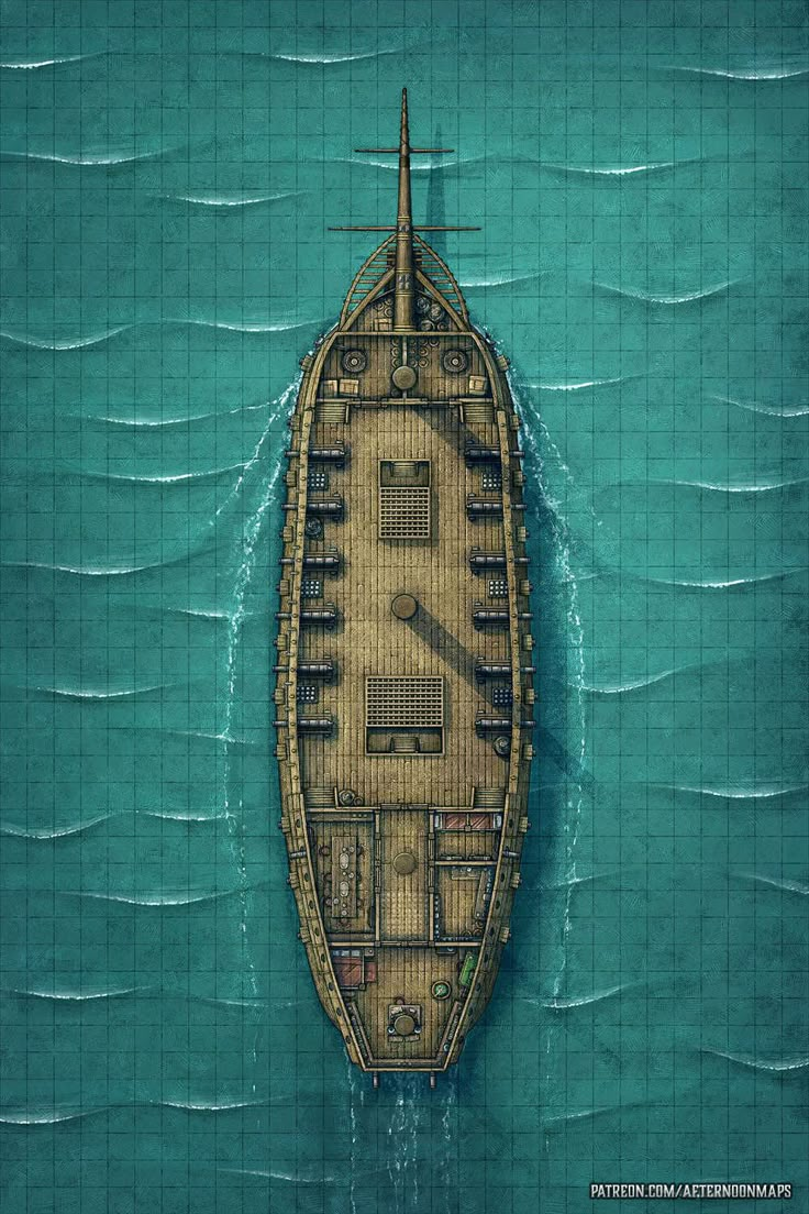 an aerial view of a ship in the ocean with blue water and waves around it