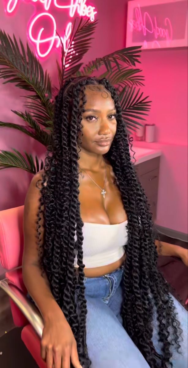 Long Big Twists For Black Women, 613 Passion Twists Black Women, Large Havana Twists Long, Jumbo Passion Twists With Curls, Jumbo Boho Twists Black Women, Big Island Twist, Distressed Twists, Jumbo Cuban Twist, Passion Twists Jumbo