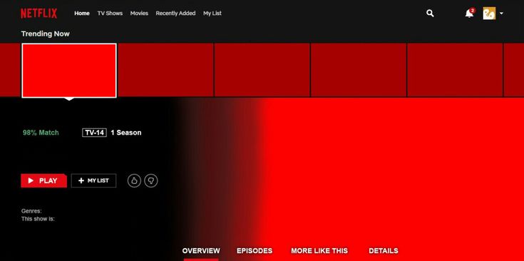 a red and black web page with the word netflix on it