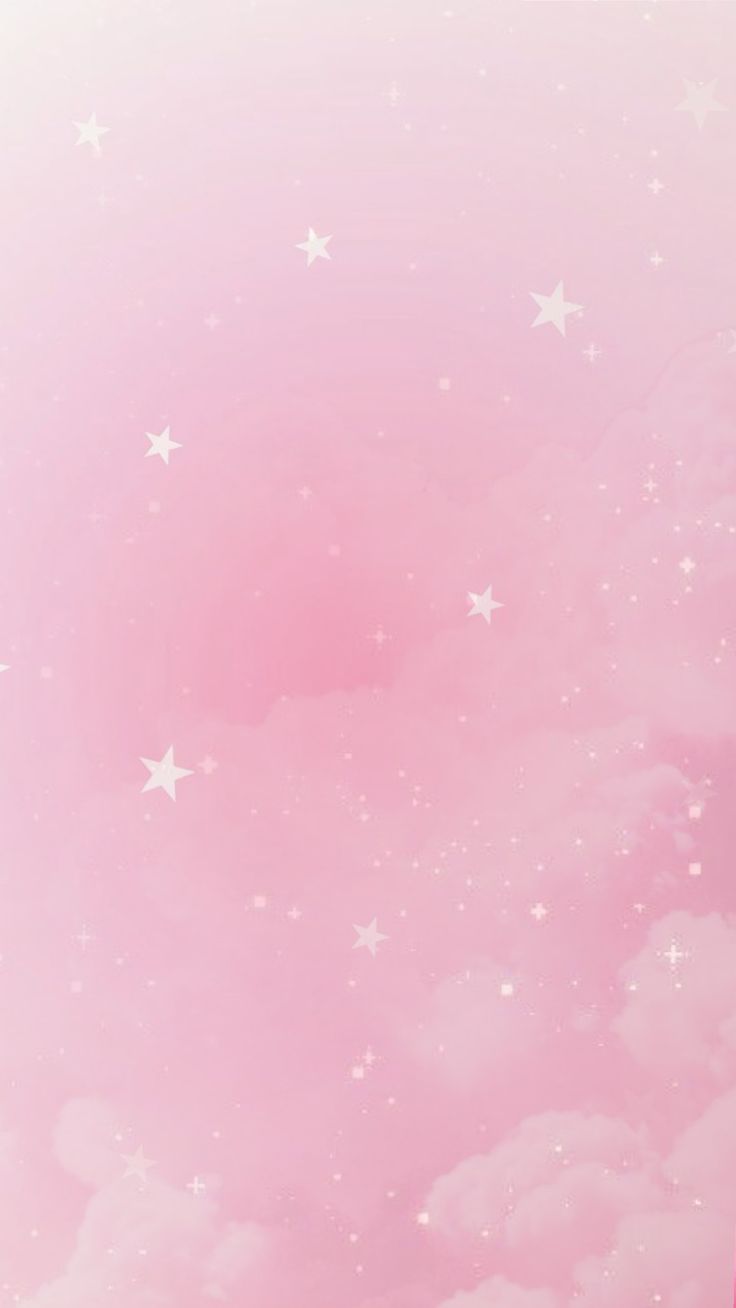 a pink background with white stars and clouds