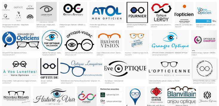 the logos for eyeglasses and optical glasses are shown in different colors, shapes, and sizes