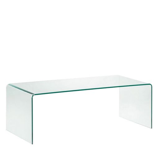 a glass table with a clear top on a white background