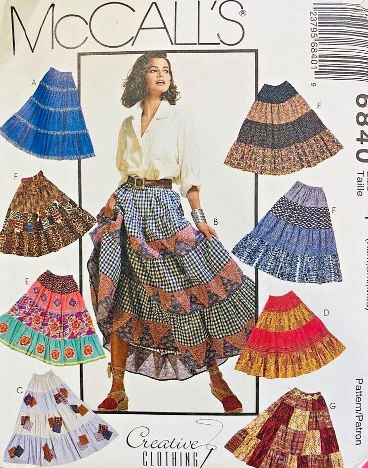 a woman's skirt pattern with different colors and patterns on the front, including pleated skirts