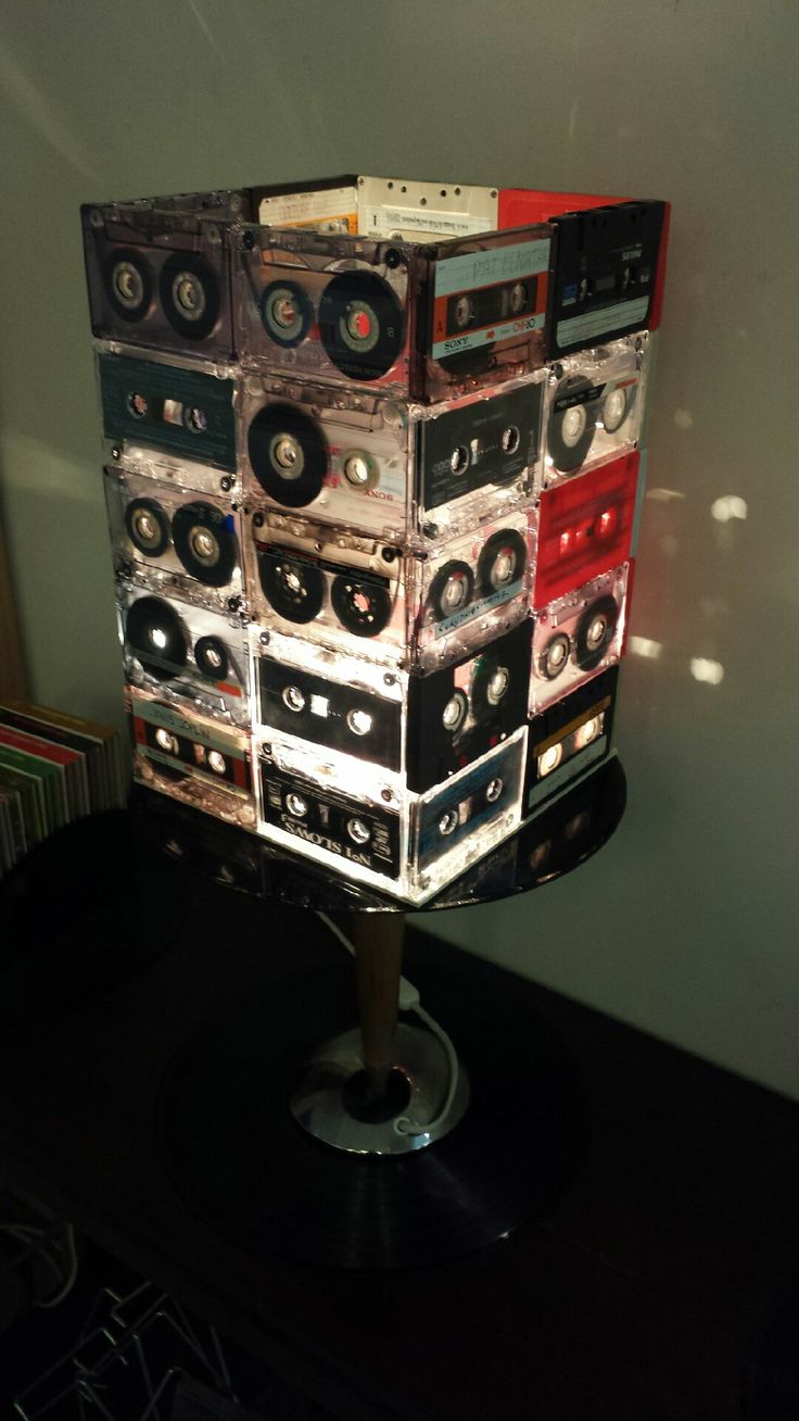 a lamp made out of old stereo tapes