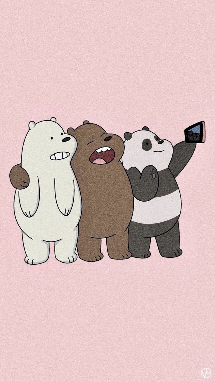 three cartoon bears standing next to each other in front of a pink background with the caption's name on it