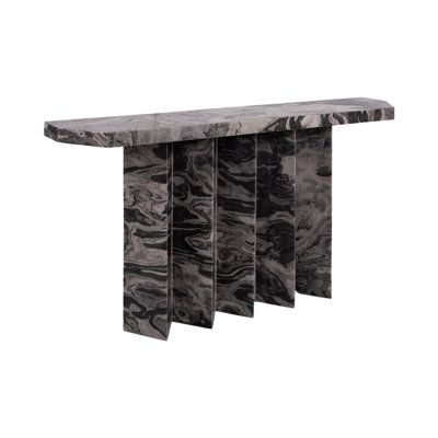 a black and white marble console table with four sections on each side, in the shape of an arch