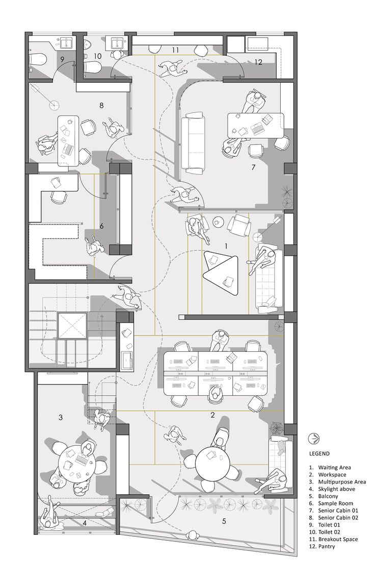 the floor plan for an apartment with two separate rooms and one living room, which is connected