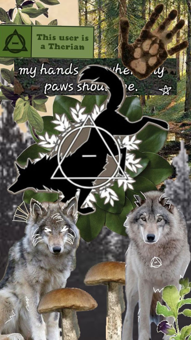 two wolfs standing next to each other in front of mushrooms and trees with the words, this user is a thorn