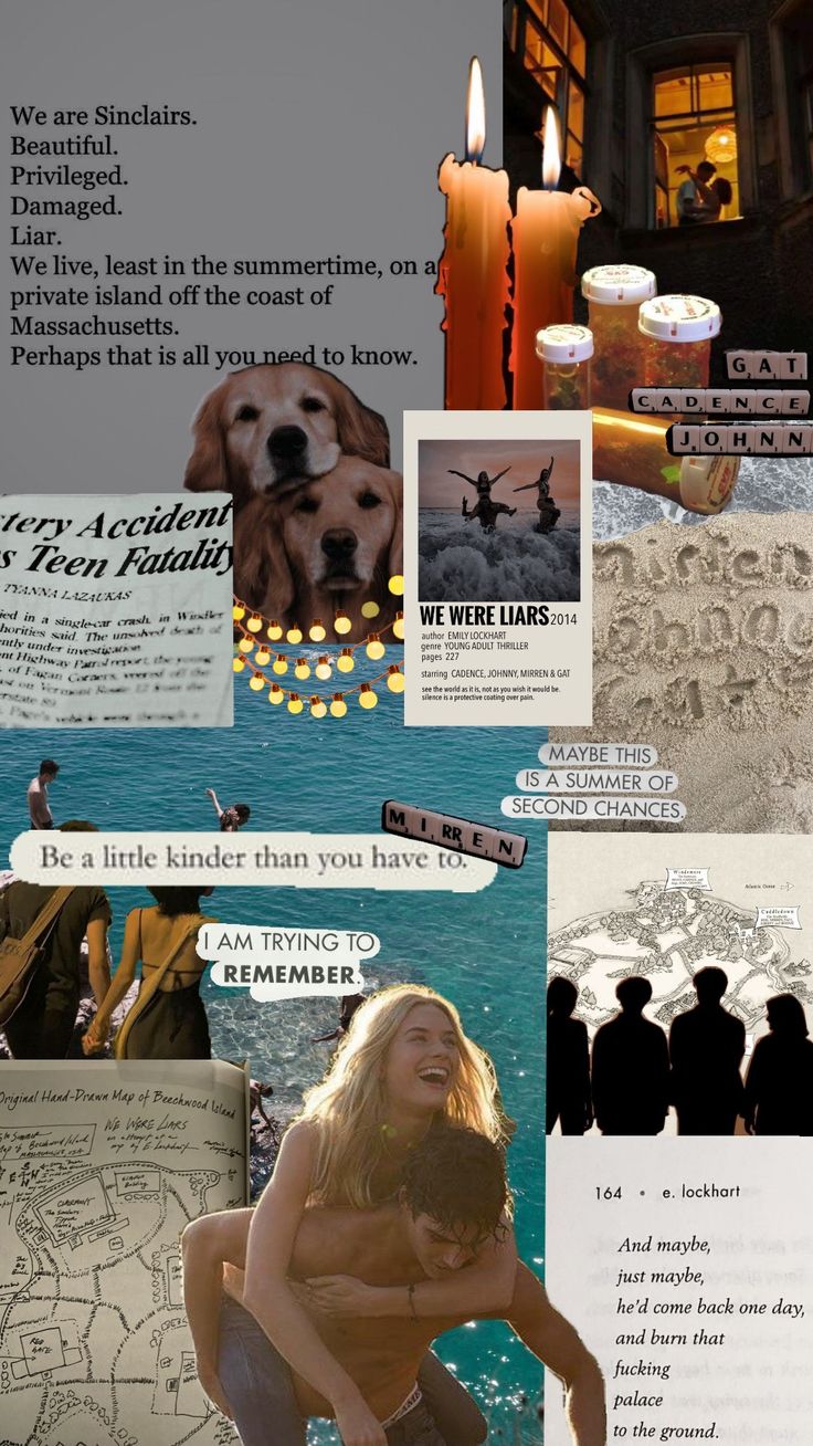 a collage of photos with people and dogs in them, including candles, pictures, and text