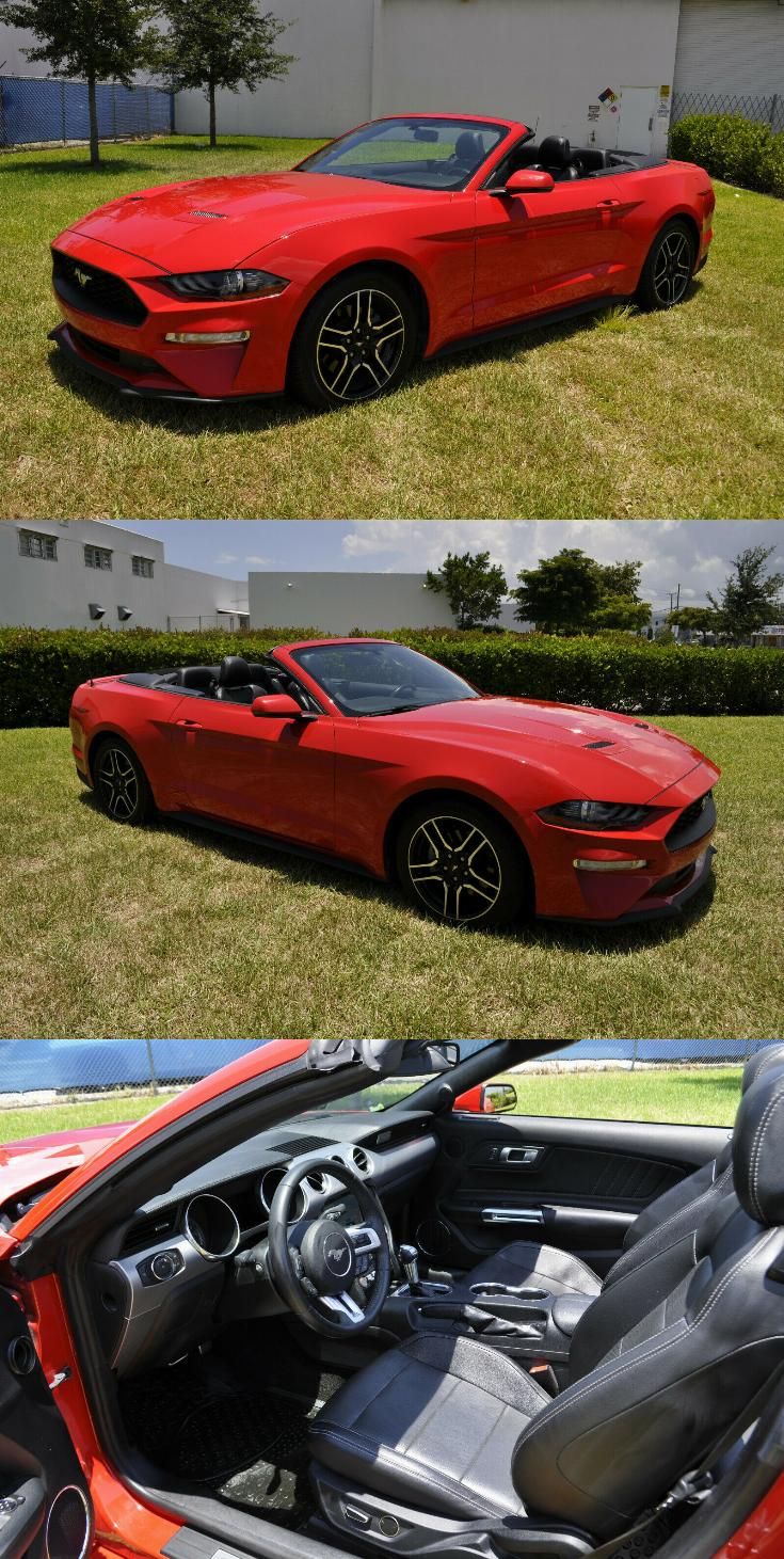 two pictures of a red sports car parked in the grass