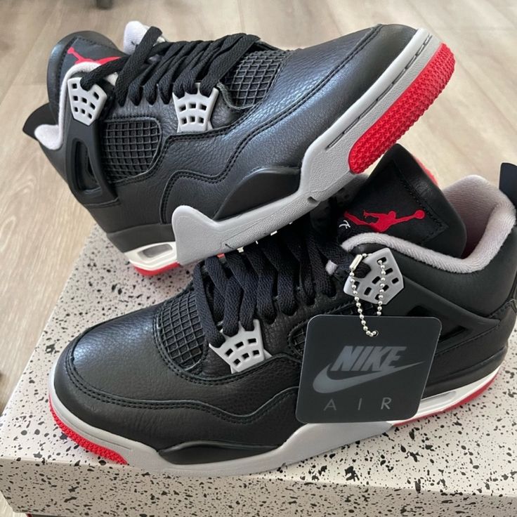 This Is An Exciting Opportunity To Own A Pair Of The Classic Air Jordan 4 Bred Reimagined Sneakers In Sizes 9-12. These Black Athletic Shoes Are Part Of The Air Jordan Product Line And Are Perfect For Men Who Want To Add A Stylish And Comfortable Pair Of Sneakers To Their Collection. The Jordan 4 Bred Reimagined Sneakers Feature A Sleek Design And Are Made With High-Quality Materials To Ensure That They Are Both Durable And Comfortable. They Also Have A Unique Style Code Of Fv5029-006 And Were Released In 2024. Don't Miss Out On The Chance To Own These Sneakers That Are Sure To Turn Heads. Sold Out In Stores Shoes Ready To Ship Next Friday 2/29/24 Jordan 4 Retro Bred Outfit, Jordan 4 Bred Reimagined, Bred Jordan 4, Jordan 4 Military Blue, Jordan 4 Retro Bred, Cute Jordans, Zapatillas Jordan Retro, Red Nike Shoes, Jordan 4 Bred