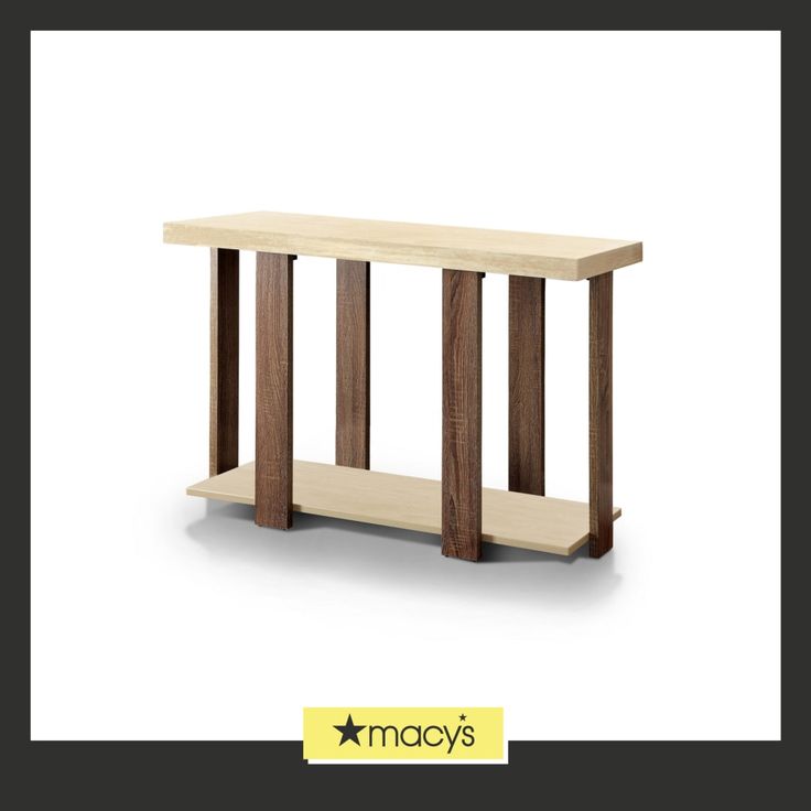 an image of a wooden table with two shelves on it and the words macy's below