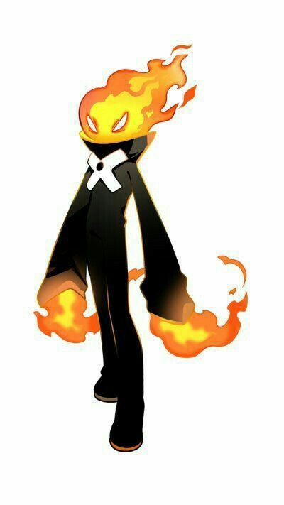 a cartoon character with flames coming out of his head and hands in the shape of a flame