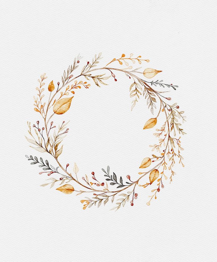 a watercolor painting of a wreath with leaves and berries around it on a white background