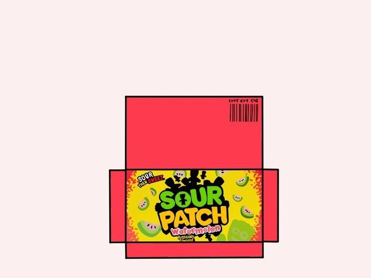 a box of sour patch candy on a pink background