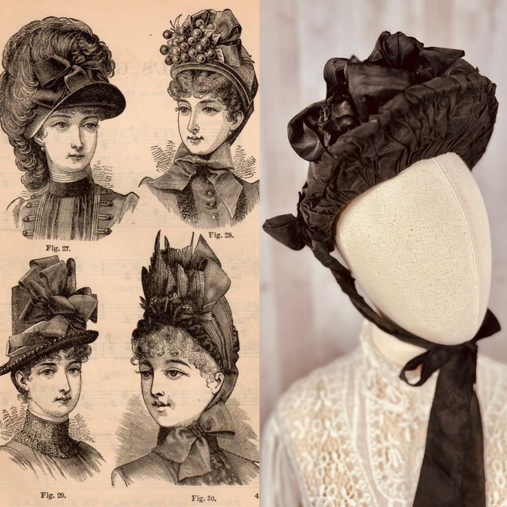 A rare piece indeed! Authentic late 1800s Victorian Mourning  Hat.   Antique Brim Bonnet Hat, with silk flower embellishments throughout the crown.  Please Note:  listing is for hat only, Edwardian clothing is sold separately.  MEASUREMENTS: Crown 4" 13" Diameter  Brim width 2.75"  Inner band/size 22"  CONDITION: fair-poor antique condition, priced accordingly. NOTABLE ISSUES: Dusty, shredding found within the silk ties and floral fabric. Could use some restoration/TLC.  As with most antique hats, you find condition issues including: dry/crispness in the fabric, shredding, and fading.  Feel free to message me if you'd like additional photos or if you have further questions. Inventory Note: This listing is one of many Victorian hats I have, be sure to take a peek in the shop if you'd like t Victorian High Crown Costume Hat, Elegant High Crown Headpiece For Costume, Victorian Cloche Hat For Vintage Events, Vintage Ceremonial Costume Hat With High Crown, Victorian Hat For Kentucky Derby, Vintage Black Ceremonial Hat, Black Vintage Ceremonial Hat, Vintage Costume Hats And Headpieces For Events, Victorian Costume Headpieces For Vintage Events