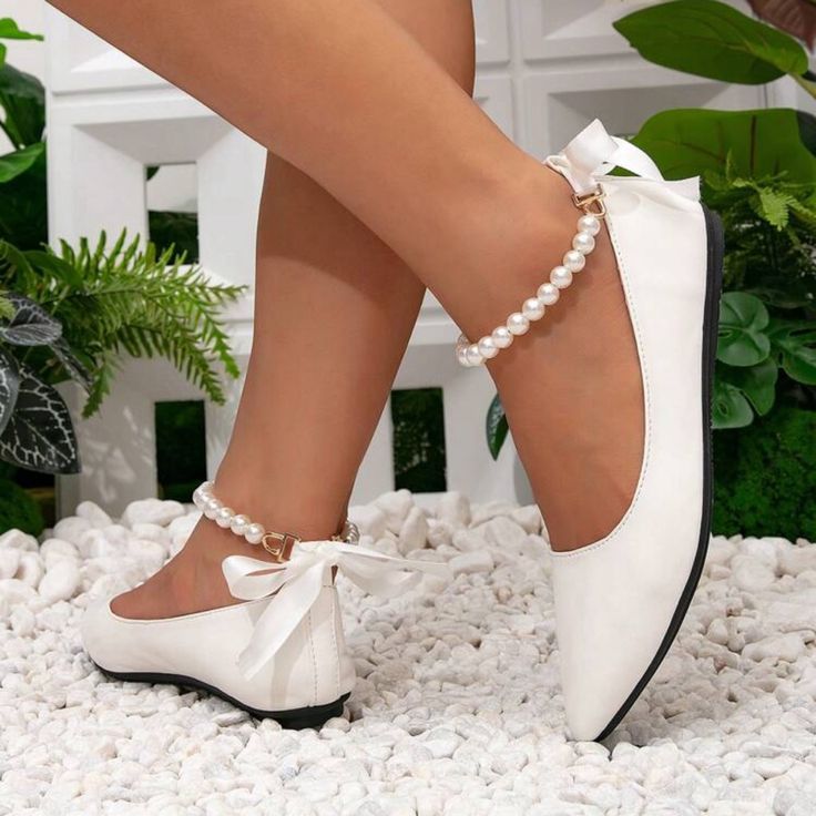 Never Worn Nothing Wrong W Them, Just Too Small Says Size 38 Fits A 7-7.5 Prom Flats Shoes, Wedding Shoe Flats, White Flats Outfit, White Flats Wedding, White Wedding Shoes Flats, Prom Flats, Flats Wedding Shoes, Pearl Flats, Wedding Flats For Bride