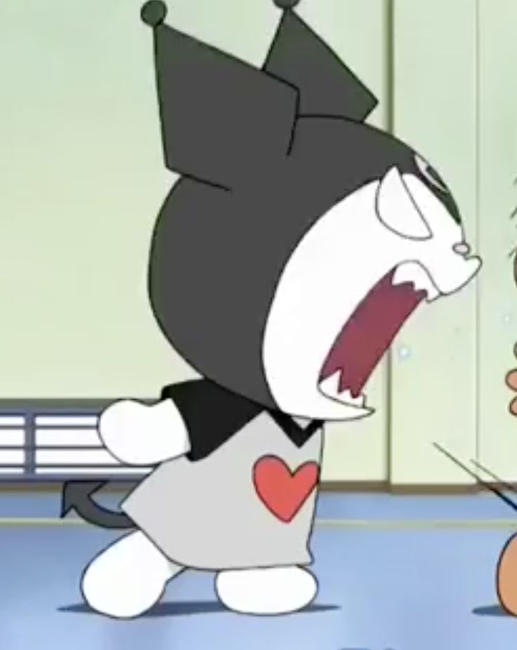 an animated cat with its mouth open and tongue out, standing next to a teddy bear